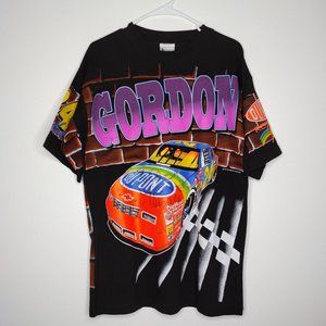 Vintage 90s Jeff Gordon Ready To Rumble Black Tshirt Mens Medium AOP Autographed